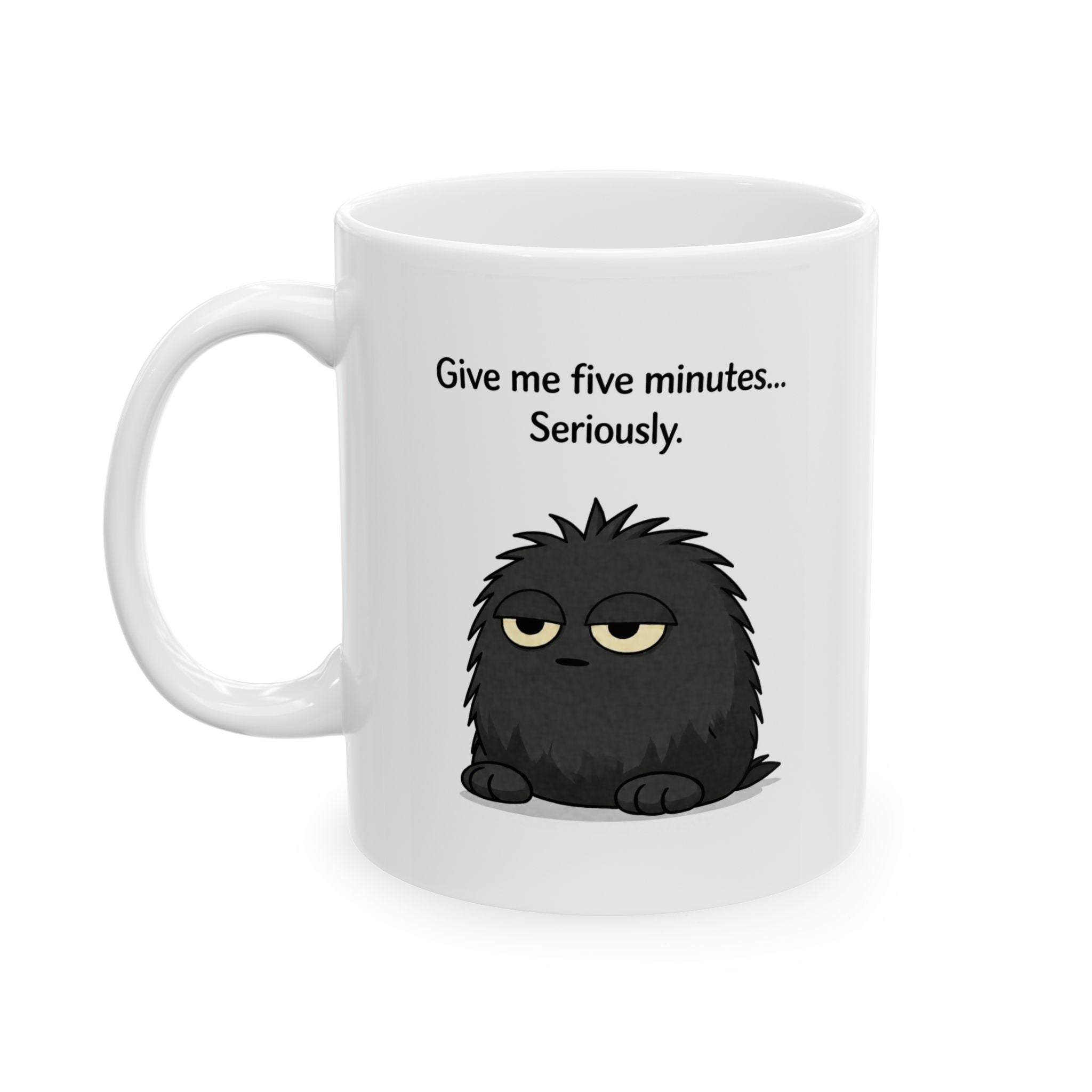 Ceramic Mug - Cute Black Grump Illustration | Funny Dry Humor Coffee Cup (11oz, 15oz)
